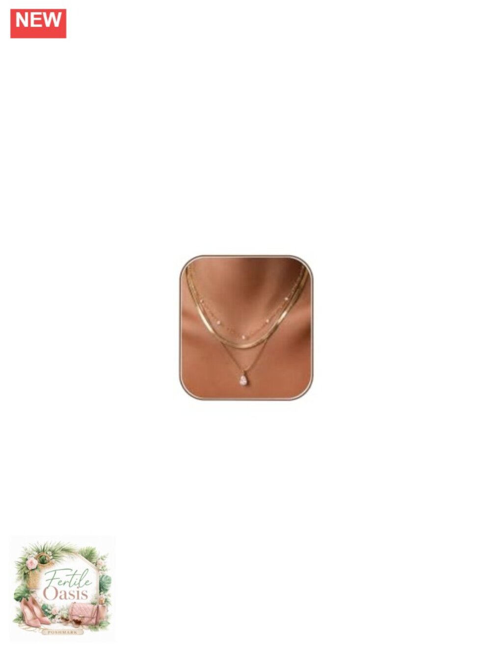 14K Gold Plated Layered Necklace Set with Cubic Zirconia Pendant,